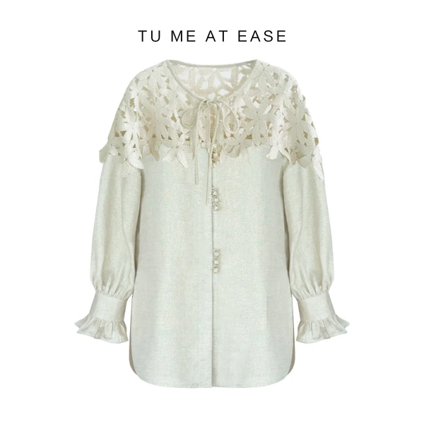 【TuwoZizai】下午茶丝麻织金镂空绣花早秋衬衫法式老钱风长袖上衣