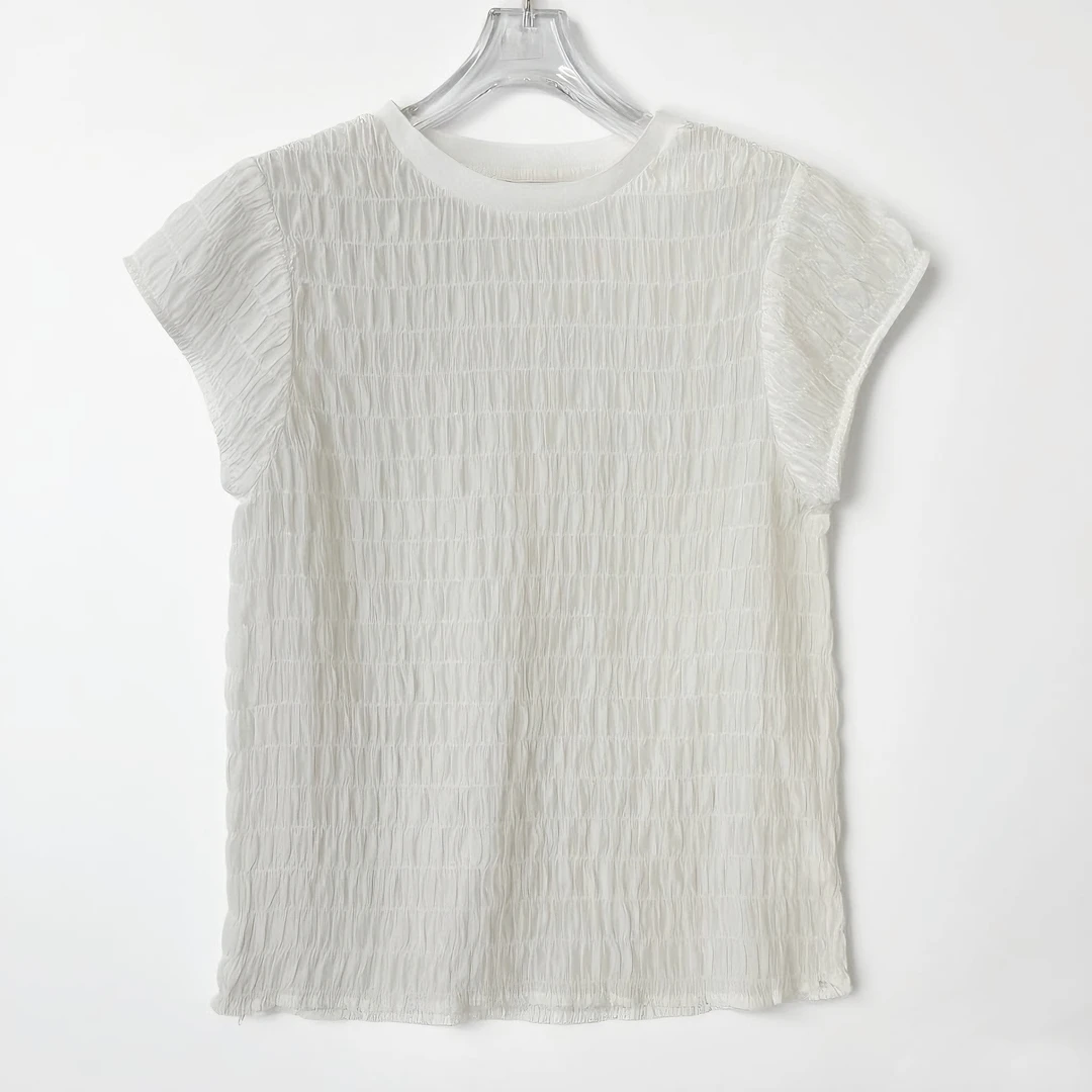 【极简神T】贝壳皱桑蚕丝透气圆领休闲夏季时尚T恤短袖舒适25010