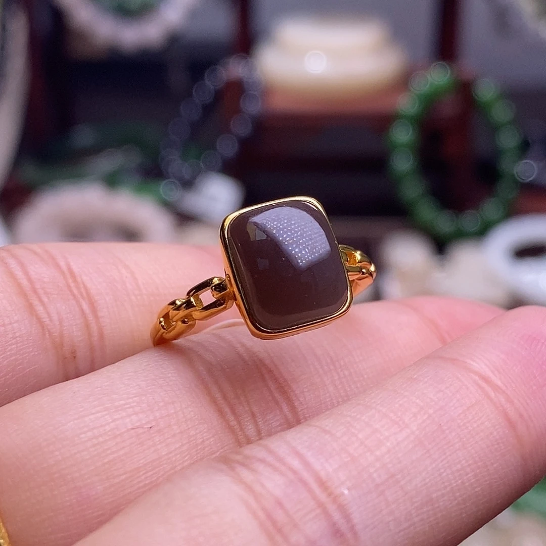 和田玉福利款冰烟紫帝王紫银戒指未镶嵌