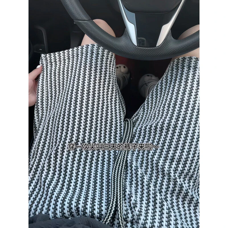 美式复古针织条纹短裤男夏外穿休闲宽松五分裤潮牌运动小香风中裤