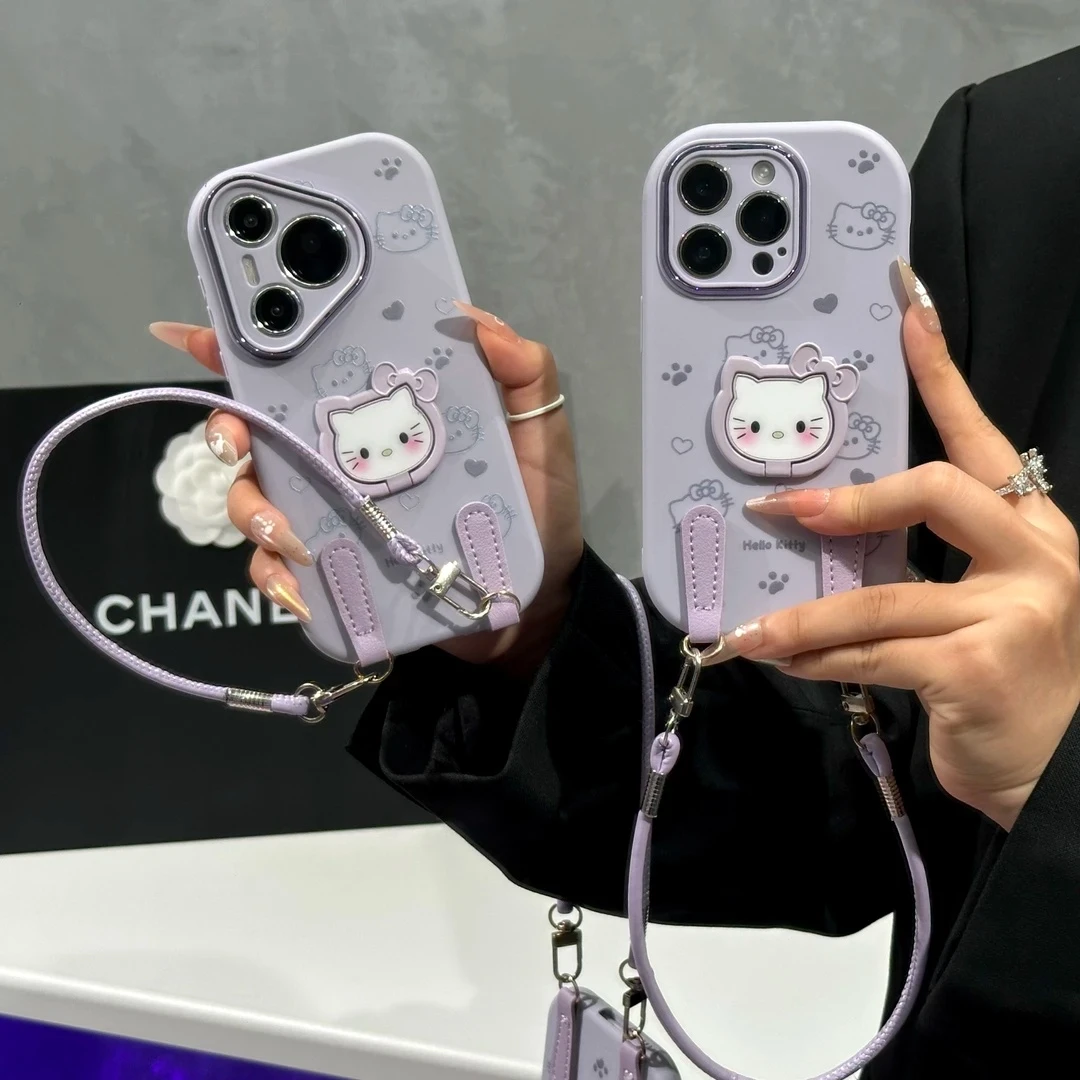 特琅险/创意Kitty支架挂绳适用苹果17手机壳华为vivo小米15oppo女