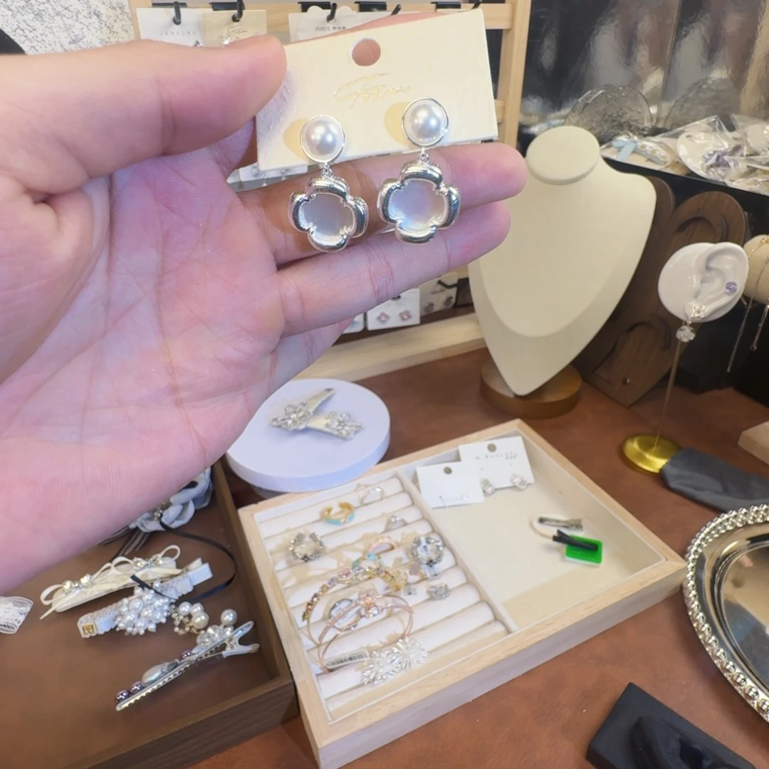 铁合金琉璃合金贝母珍珠925银针耳钉