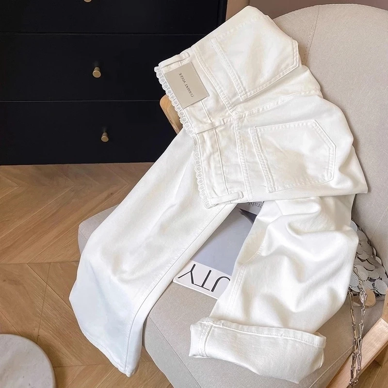 2025春夏高腰直筒牛仔裤女春夏宽松显瘦窄版阔腿裤