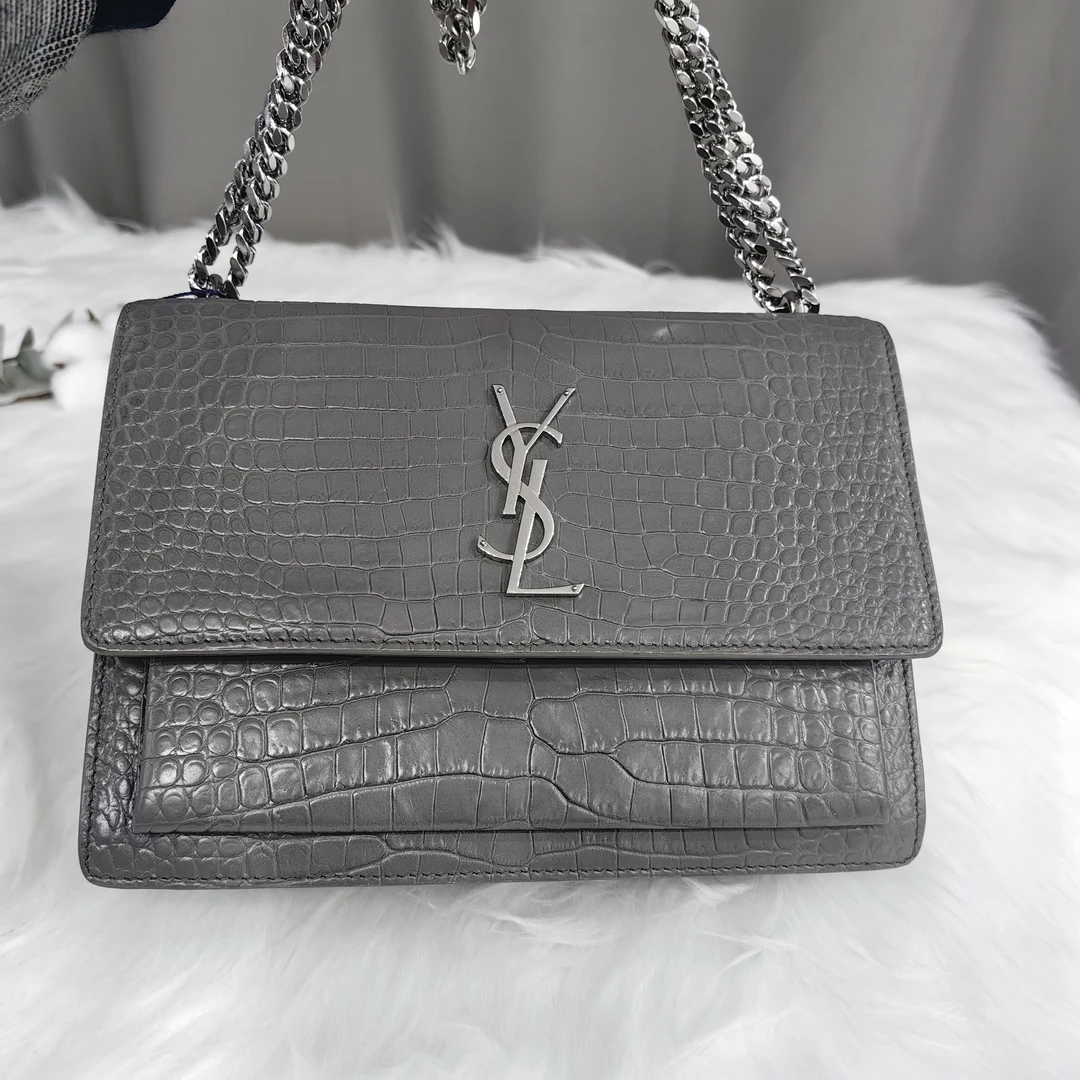 95新 YSL/圣罗兰 灰色日落包中号单肩斜挎包链条包