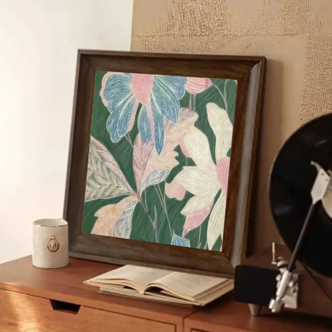 法式复古植物花卉粉笔画质感装饰画背景墙挂画卧室客厅玄关餐厅