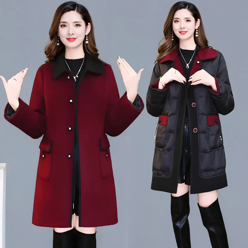 大码中长款流行外套爆款2025新款秋冬时尚气质女士两面穿羽绒大衣