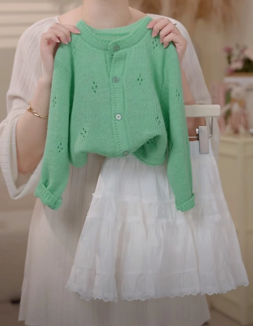 2025春季韩版儿童薄荷绿开衫外套半身裙套装时尚250311D