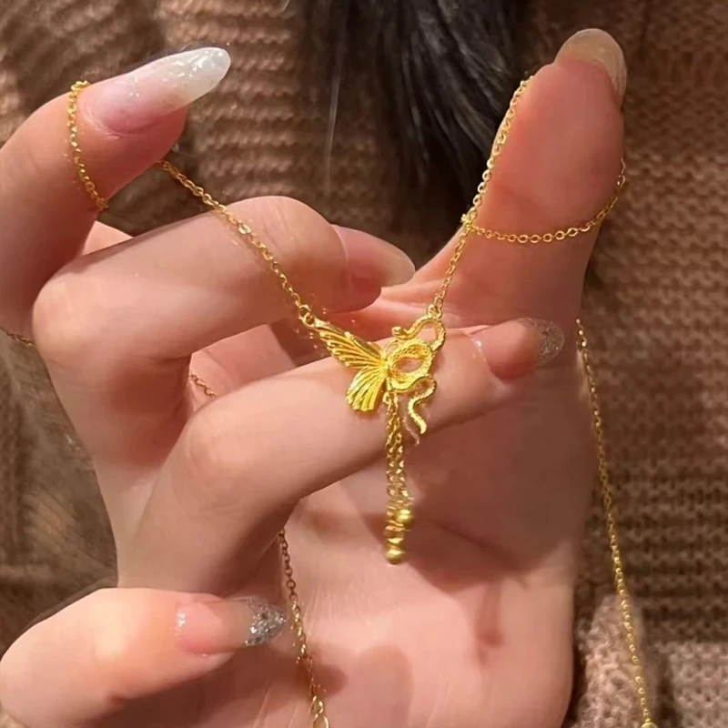 钛钢项链 「钛钢不掉色」灵蛇缠绕蝴蝶锁骨链小众高级链子可调节