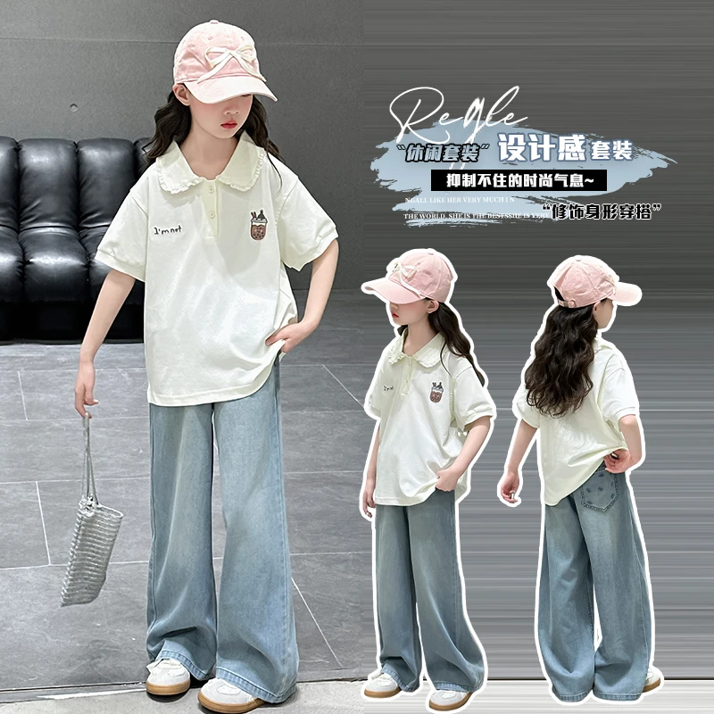 韩版夏装女童新款套装中大童短袖polo衫洋气中大童休闲两件套夏季