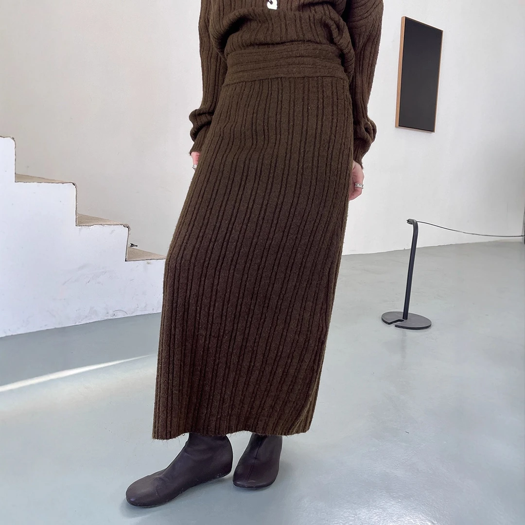 冬季新款简约直筒加厚中长款百搭针织半身裙打底高腰裙子秋冬女