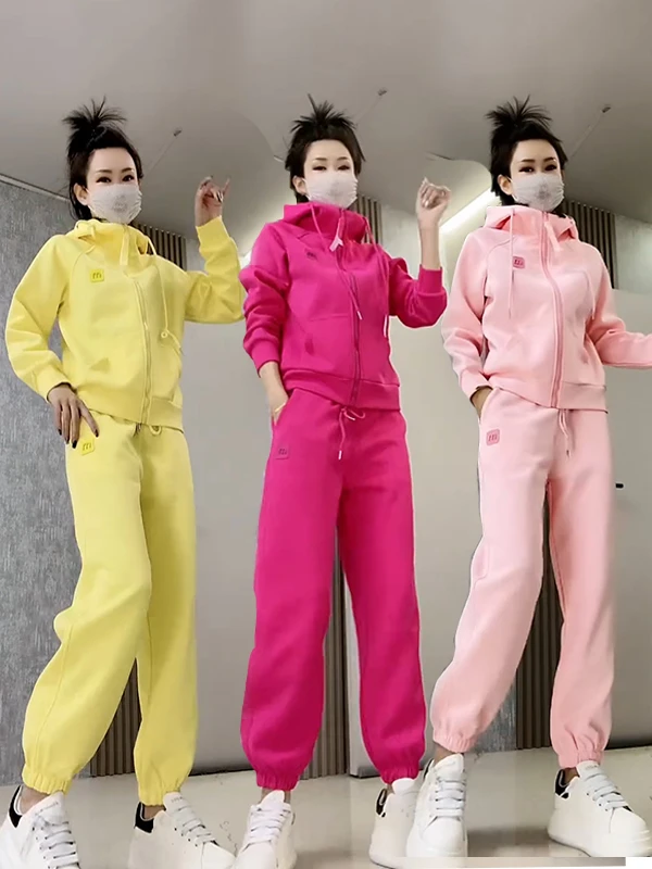 韩版休闲运动套装2025春季新款M字母连帽洋气减龄宽松显瘦两件套