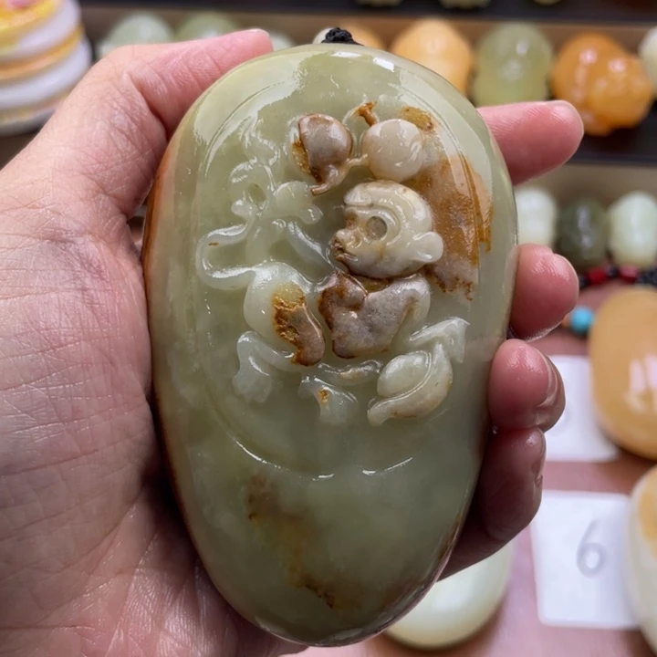 我***假石材古青石手把件