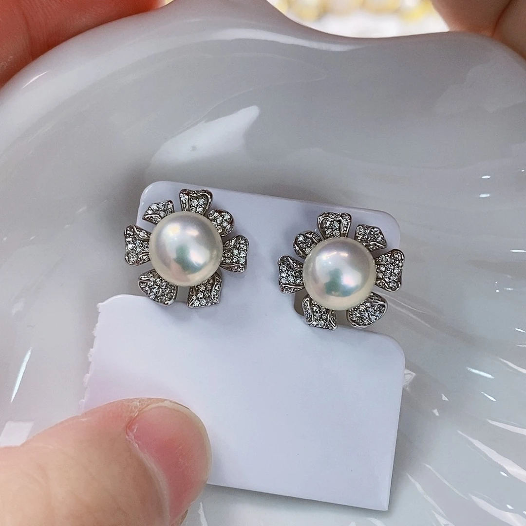 银S925镶嵌新品特价耳饰淡水珍珠
