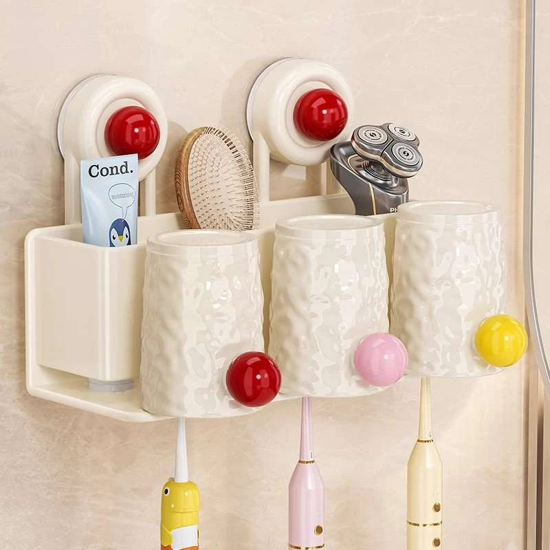 吸盘牙刷置物架免打孔漱口杯刷牙杯化妆室壁挂式家用电动牙刷架子