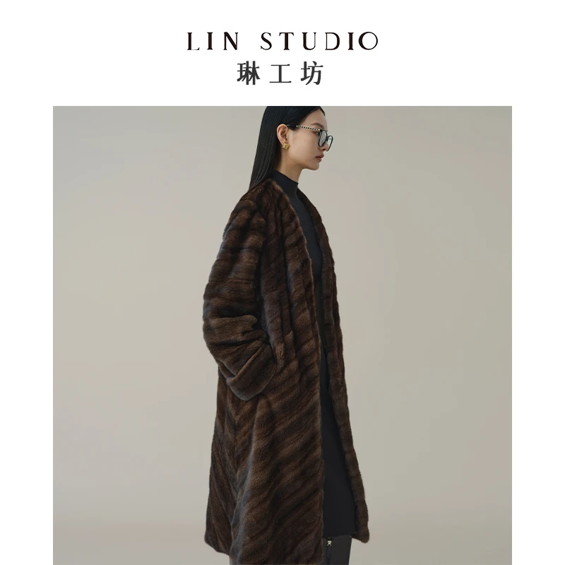 【哥本哈根紫金短二 斜抽刀工艺】诵诗咖色长款外套唐琳设计师