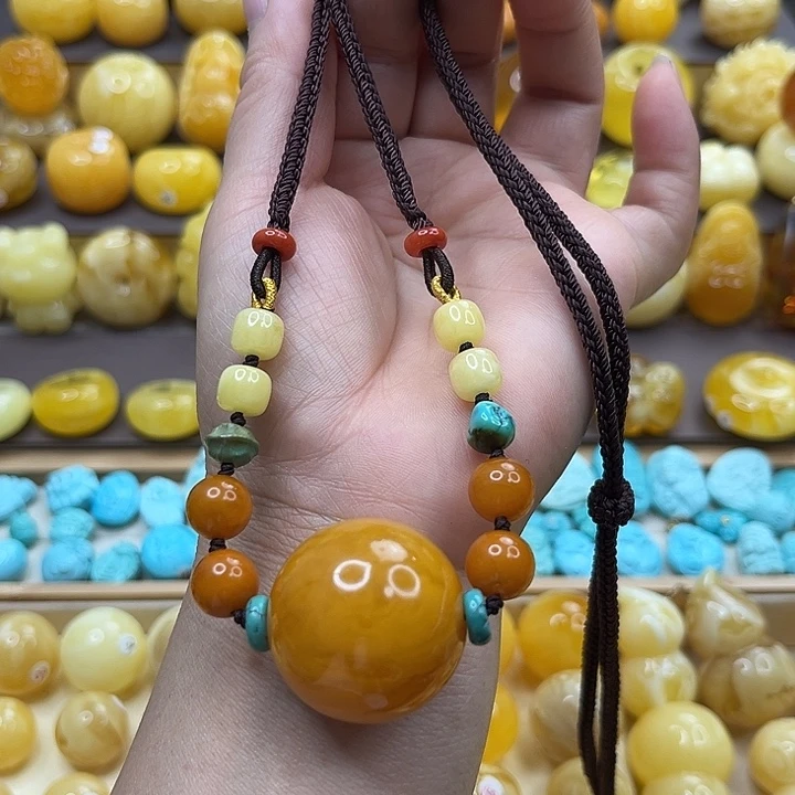 蜜蜡未镶嵌套链圆珠项链