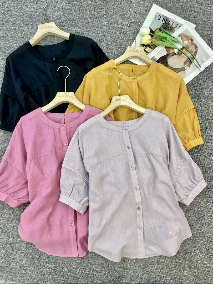 【苗姐优选】夏季泡泡袖兰精休闲衬衫LZS69033