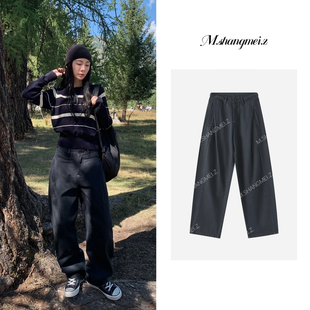 M.SHANGMEI.Z/沐熙【显瘦肌理裤 】美大哥印花直筒牛仔裤X082898