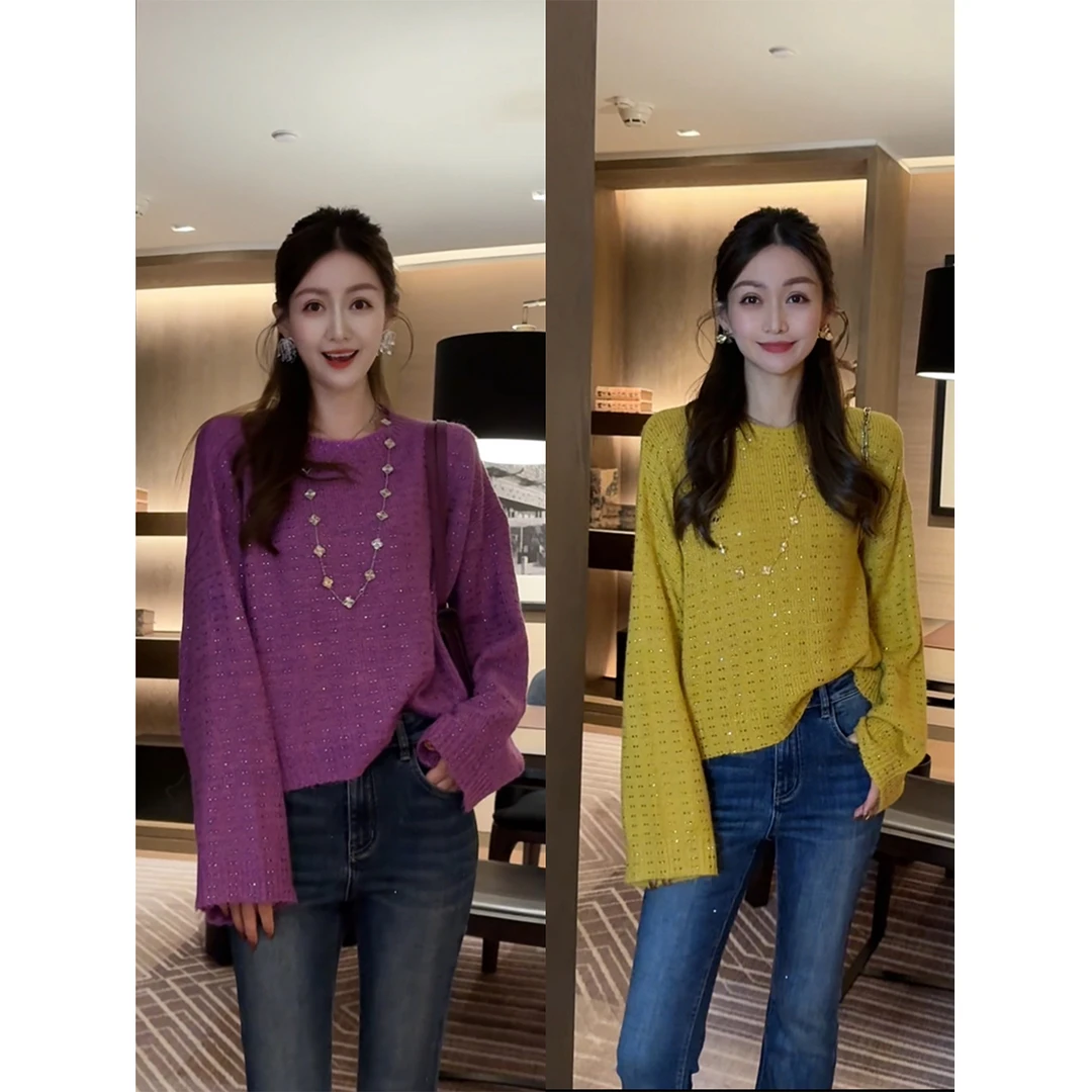 W·HAHA【心动crush】慵懒风长袖软糯细闪针织衫10171