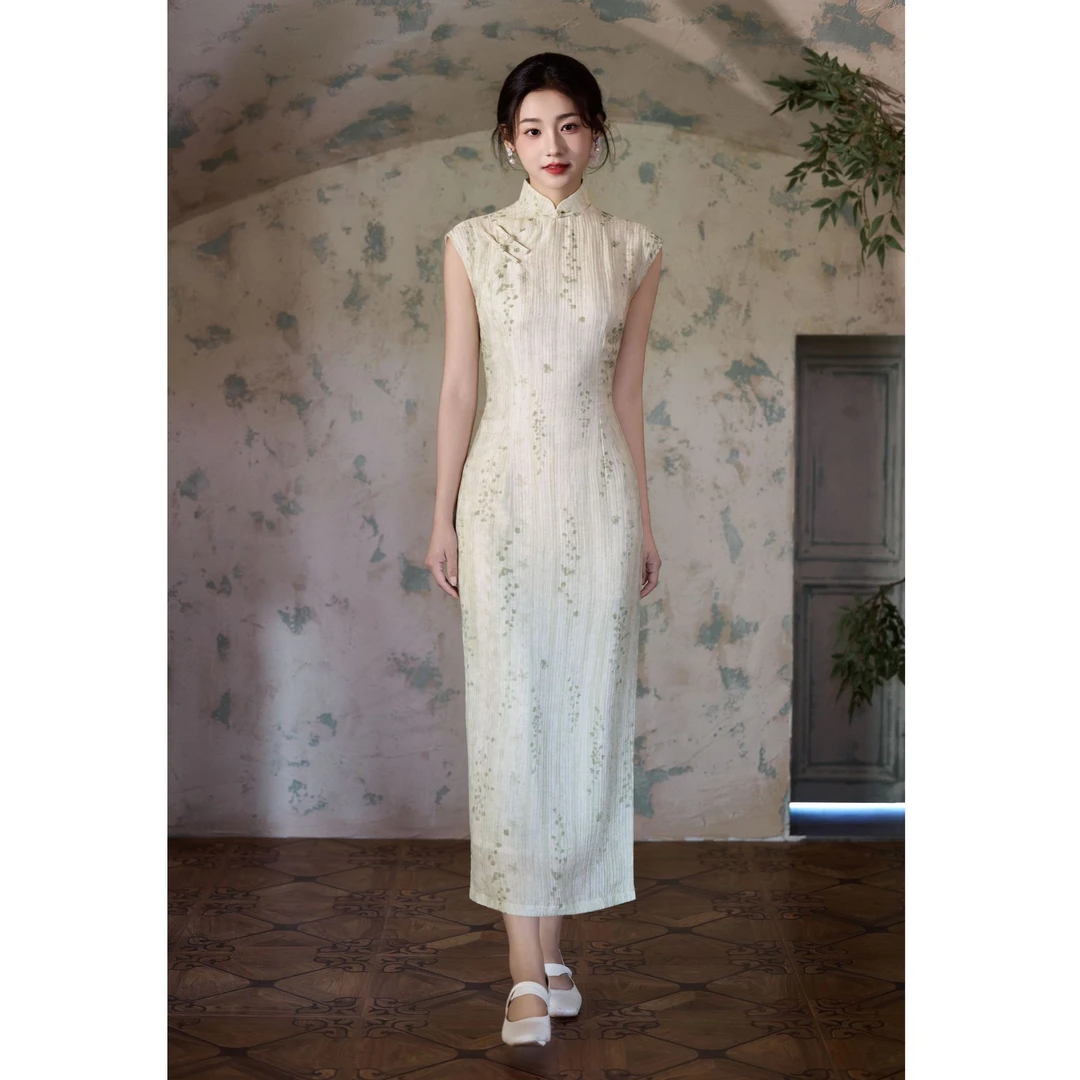 青未了【南怀】25夏季新款丝麻古法半开襟新中式双层旗袍 衣长125