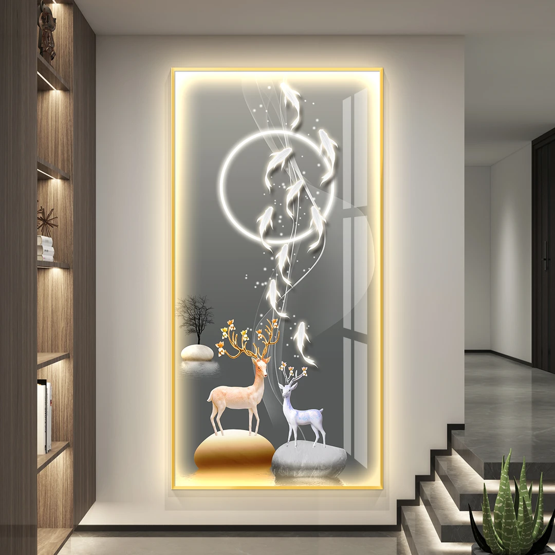 LED带灯入户玄关装饰画现代简约轻奢挂画走廊过道高级感大气壁画