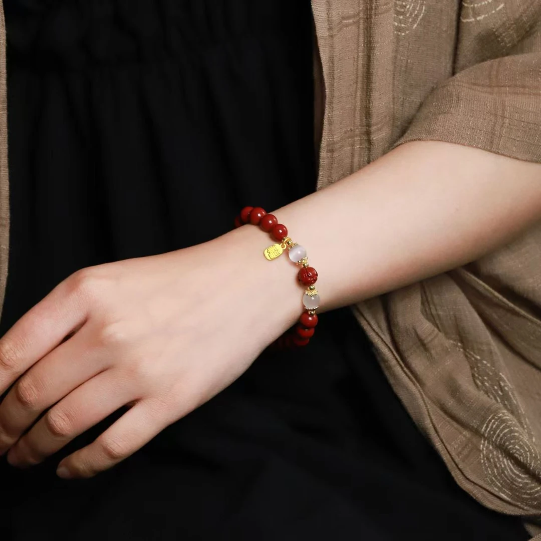 含辰砂工艺品紫金砂手串双水晶手链冰白款6mm