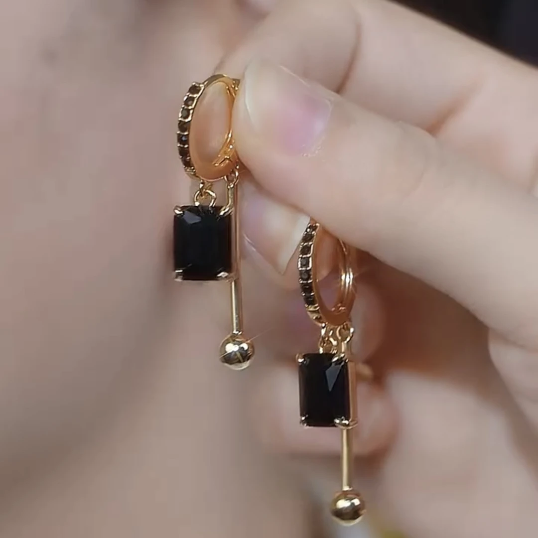 铜合金合成锆石耳饰 【方糖】小众设计几何几何时尚耳扣耳环耳圈
