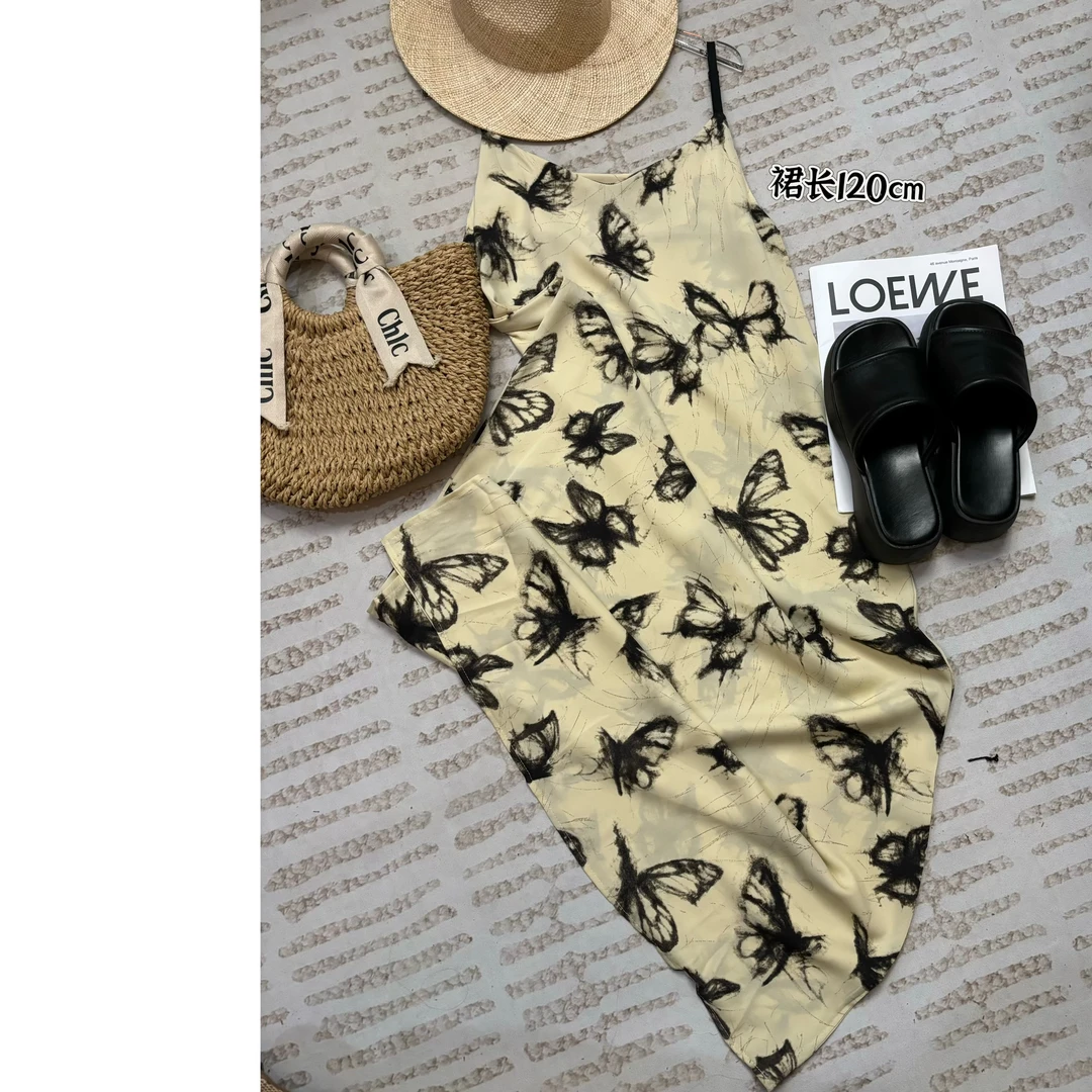 【蝶影之夏吊带裙】调节肩带开叉连衣裙显瘦气质百搭休闲时尚印花