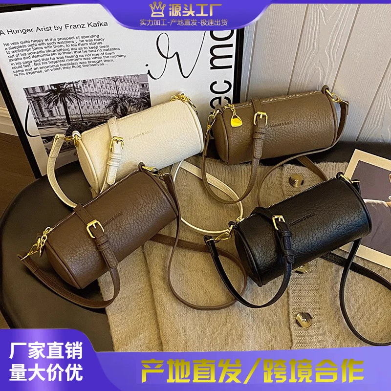 2025新款潮小包包女包高级感百搭单肩斜挎包圆筒包软皮时尚水桶包