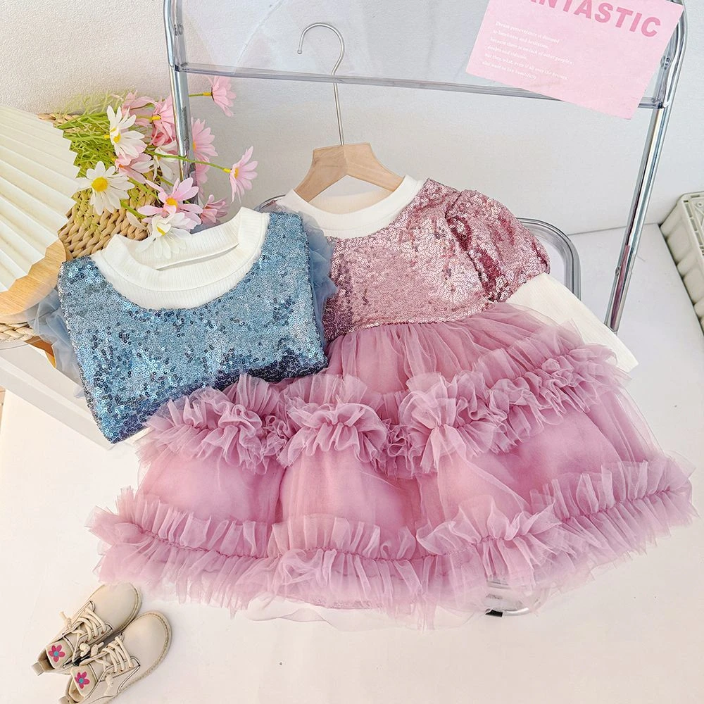 女童紫色公主裙春秋2025新款儿童连衣裙洋气时髦小女孩泡泡袖纱裙