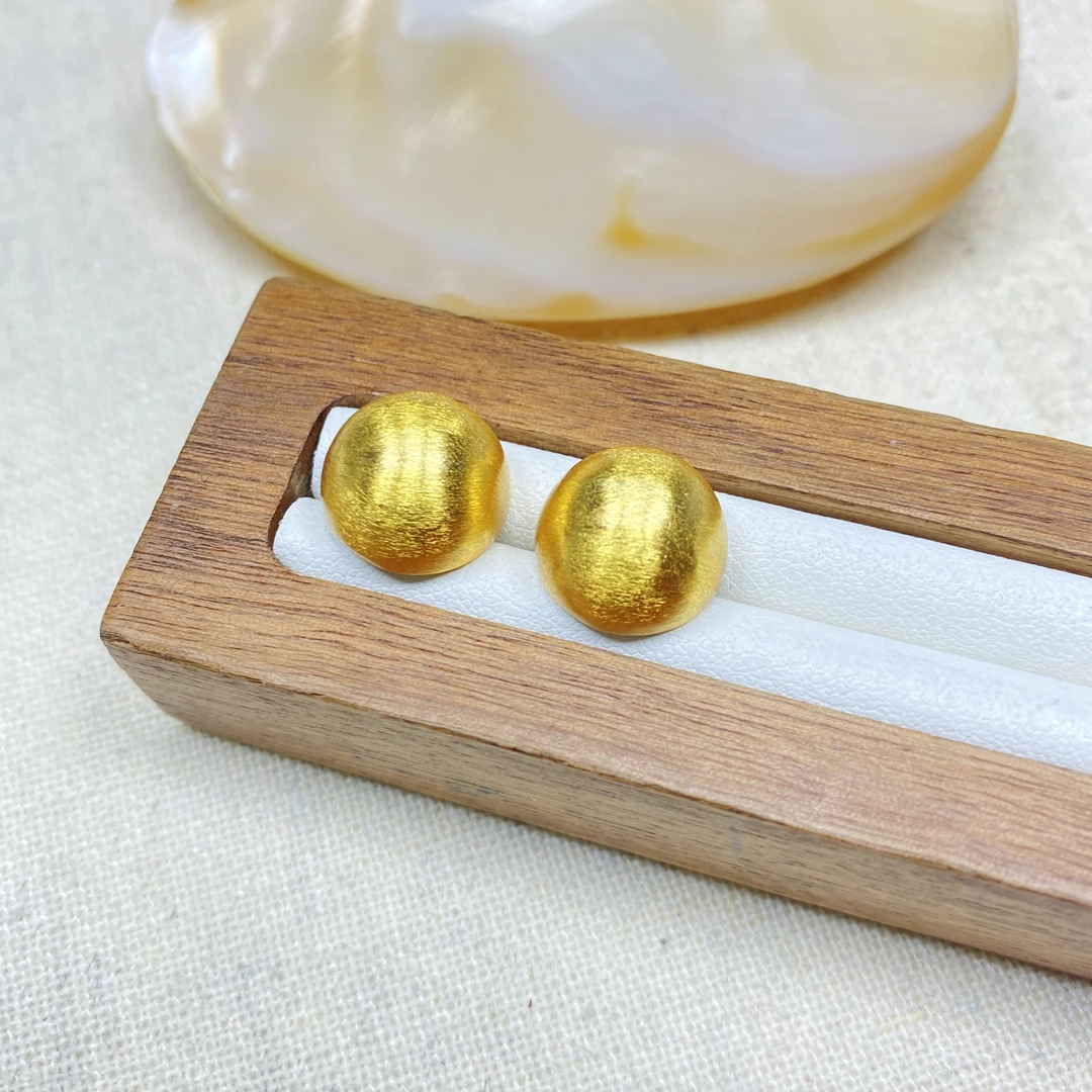 耳饰 爆款K0787经典黄色大小拉丝蛋面耳钉多样性发货47796