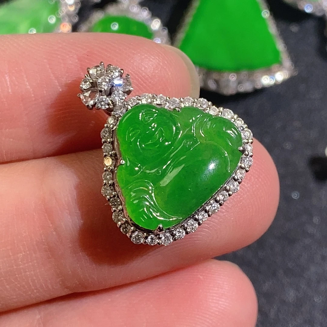 翡翠颈饰18K金镶嵌天然缅甸A货翡翠