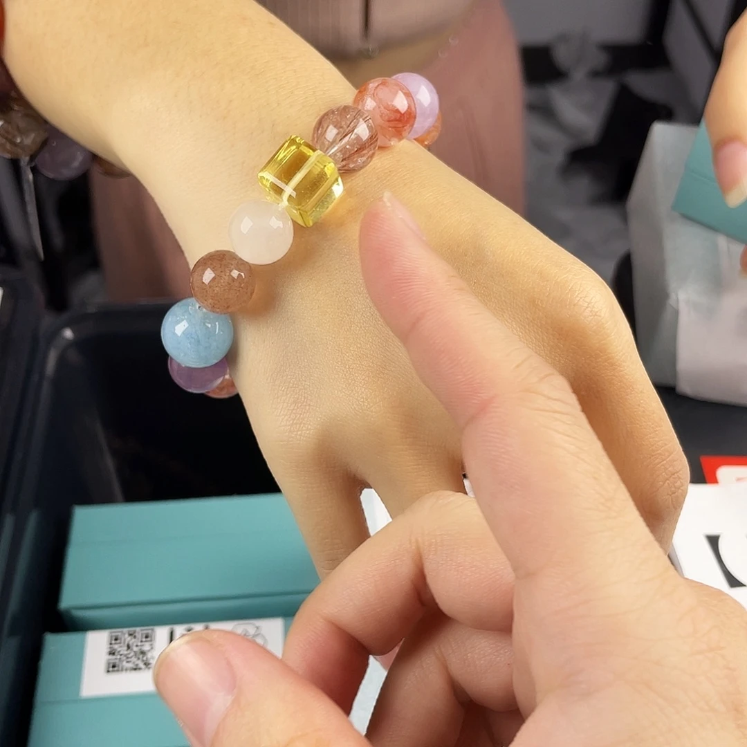 水晶手串银S925镀金镶嵌