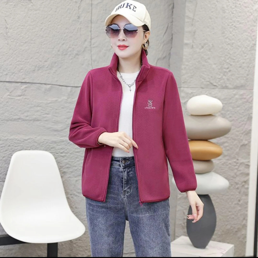保暖拉链女款短时尚女休款妈妈立领洋气纯色女奥粒绒外套女款秋冬