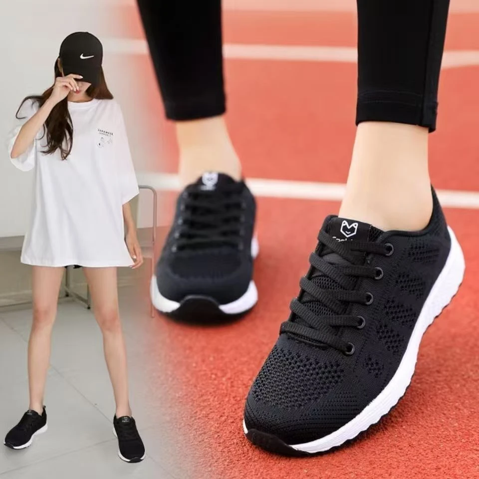 新款网面透气休闲运动鞋女学生黑色轻便百搭旅游跑步鞋子女