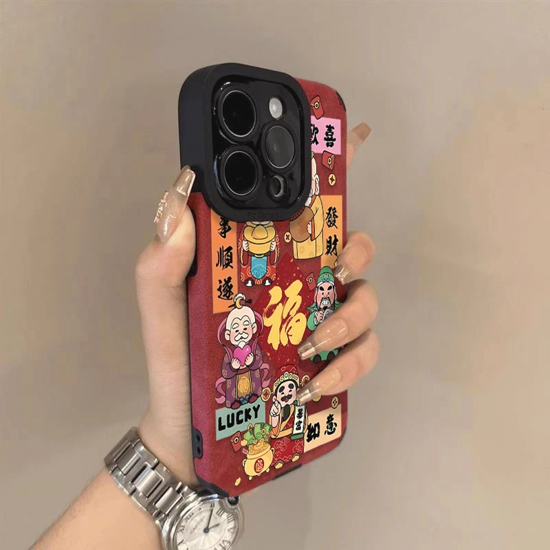 五路财神适用苹果16promax手机壳iPhone15新年14保护套17皮壳壳