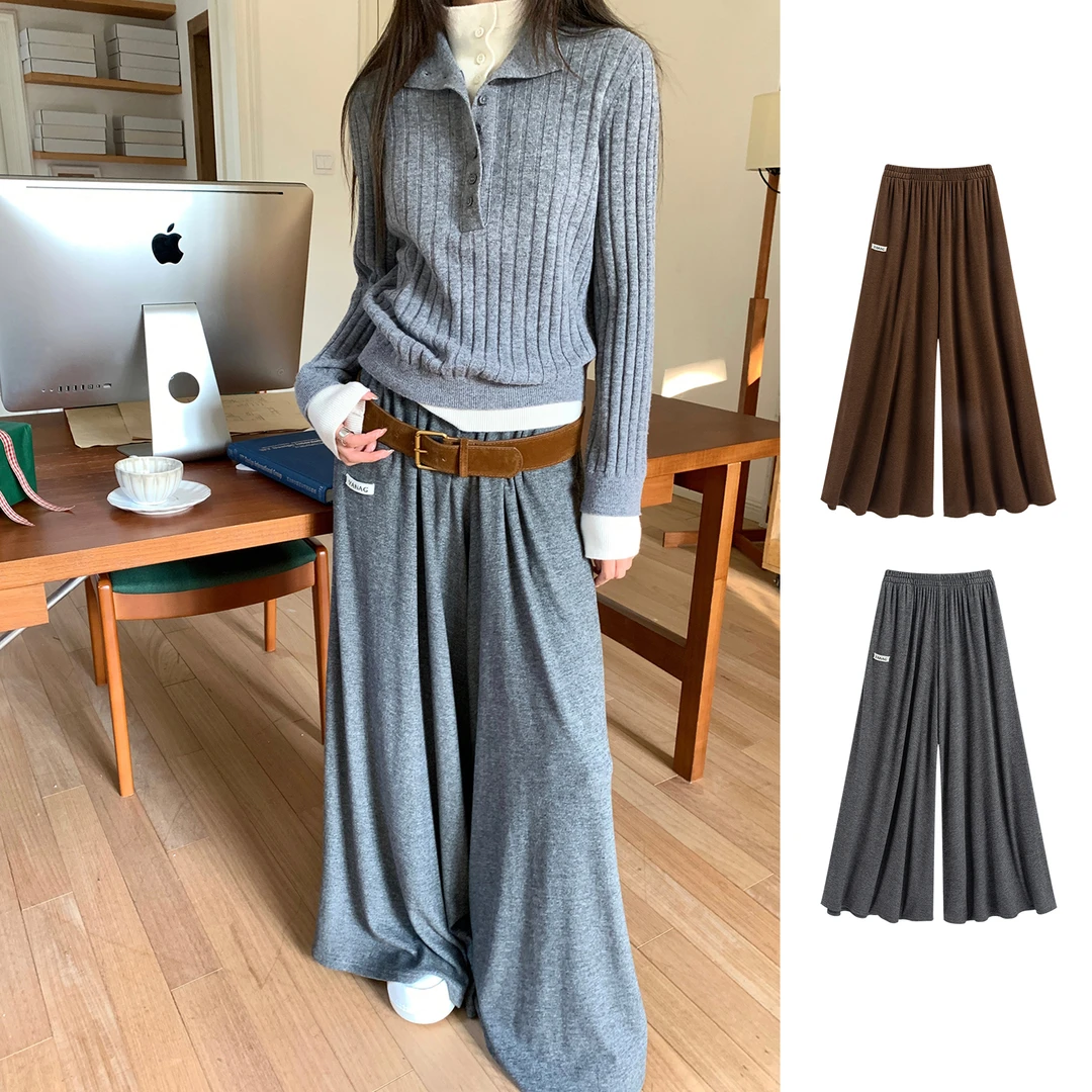 YANAG设计师品牌石墨灰暗纹超大裤腿德绒裤裙GoGoBuyer DY5Y12007