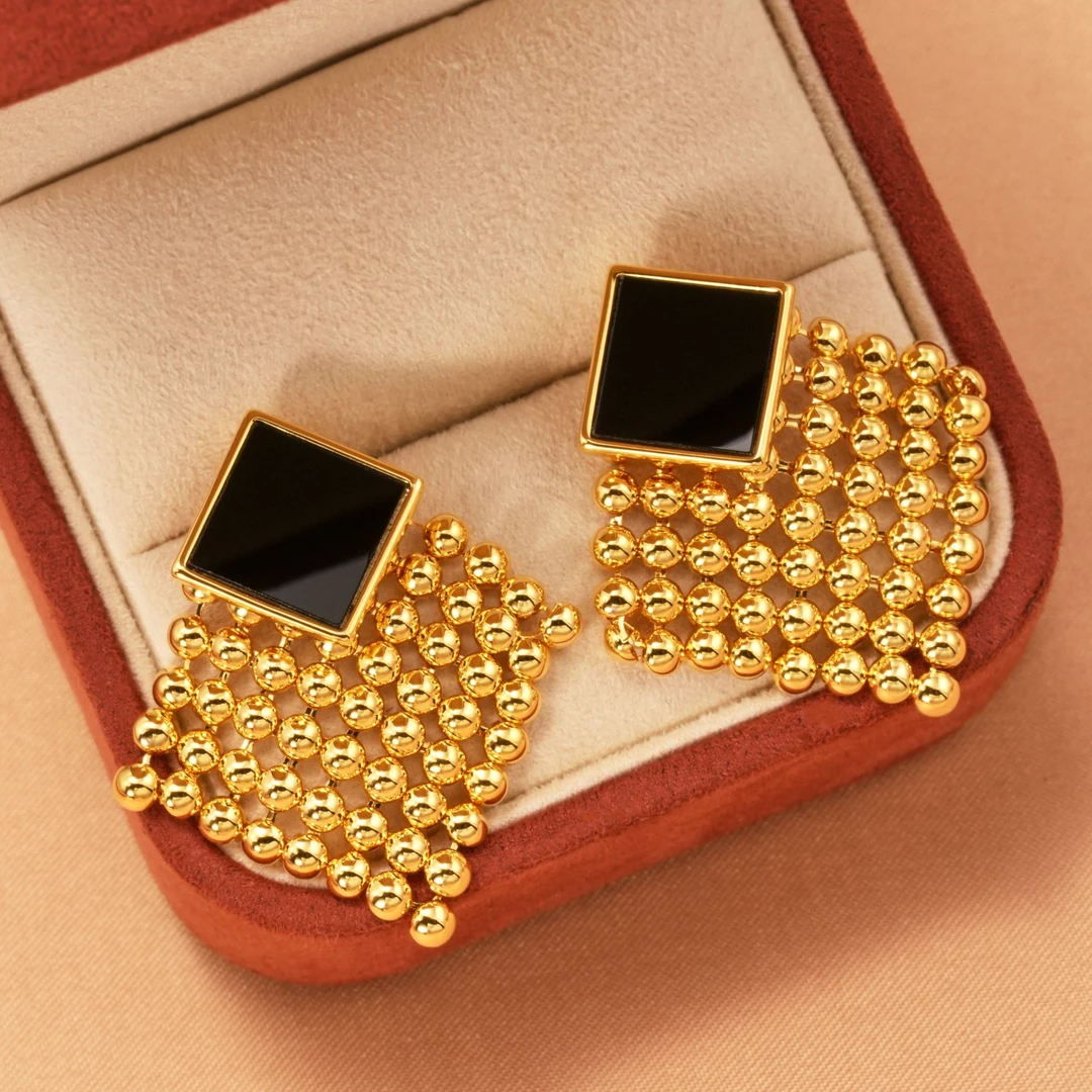 铜合金耳饰 轻奢时尚高级感菱形板材金属耳环女小众简约设计耳坠