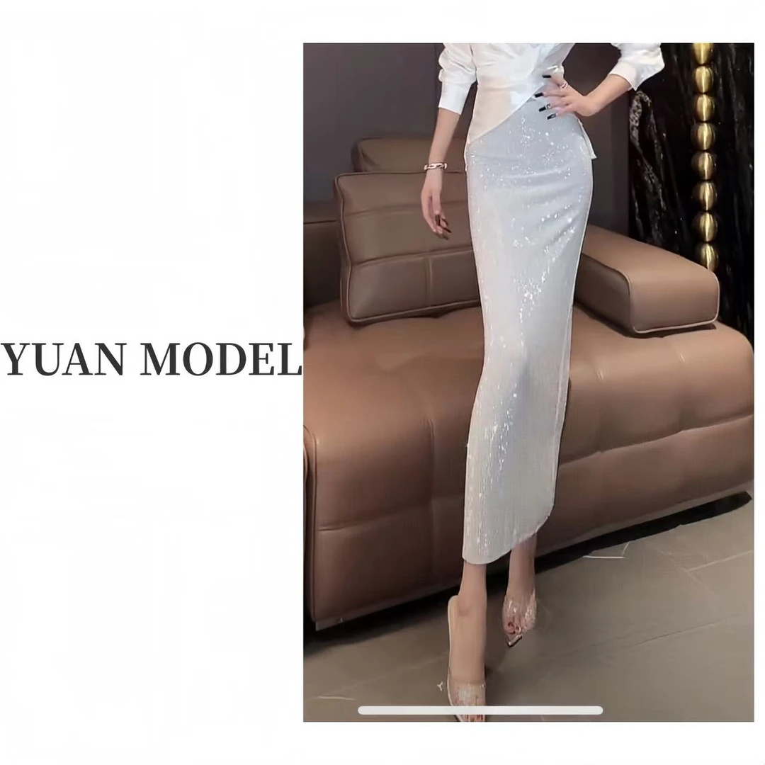 【YUAN MODEL】媛老板-2025秋装时尚舒适烫钻中长半身裙短裙080333