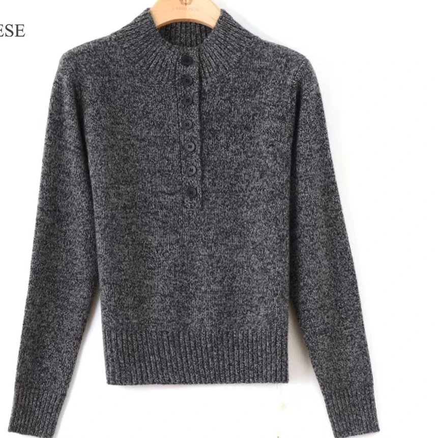 毛针织衫半高领优雅抽褶针织衫打底衫套头女装长袖针织秋冬毛衣