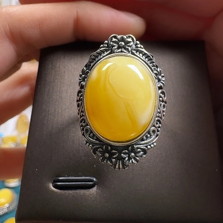 蜜蜡银S925镶嵌戒指戒指