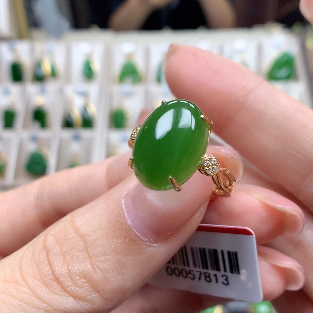 18K金镶嵌戒指和田玉1014