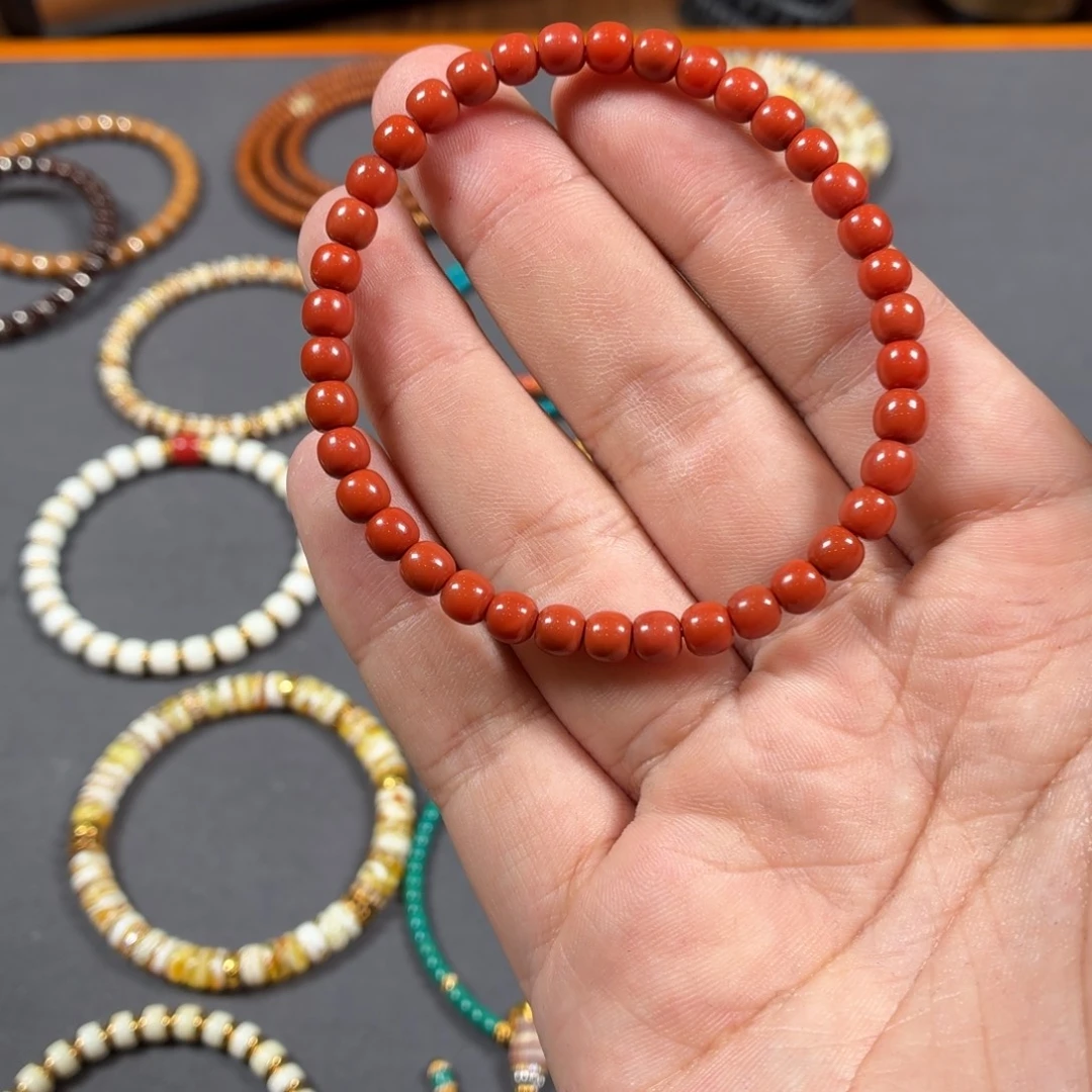 南红玛瑙未镶嵌手链5.5mm柿子红南红