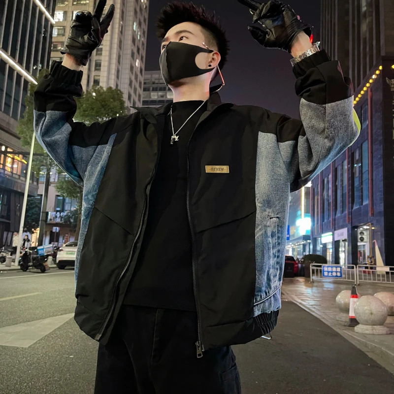 痞帅潮流夹克男士牛仔拼接潮牌帅气上衣2025新款春秋季高级感外套