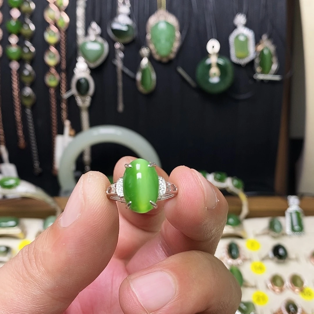 和田玉（碧玉）银S925镶嵌戒指