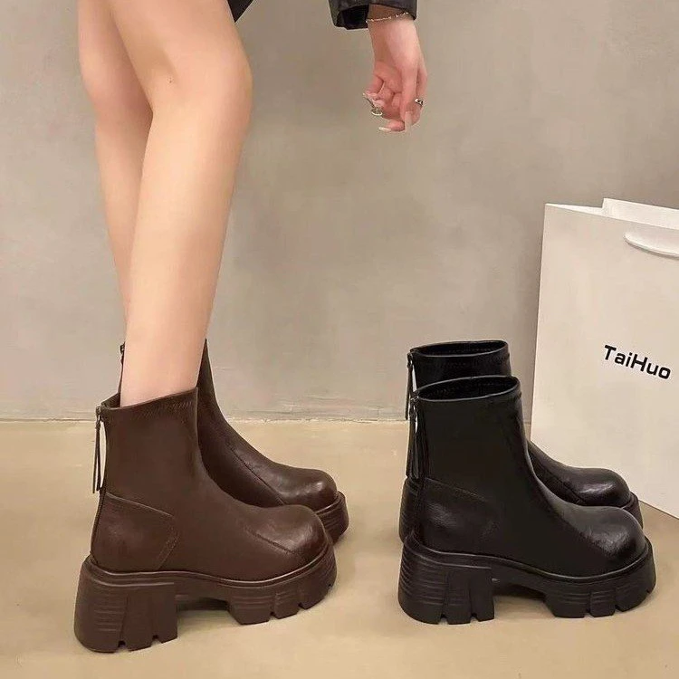 厚底短靴女秋冬季加绒靴子2024新款爆款高跟鞋切尔西马丁靴