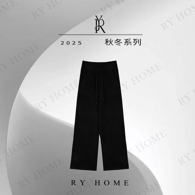 【容雨RYHOME】羊绒吸湿发热毛呢绒抽绳口袋直筒裤253K2825
