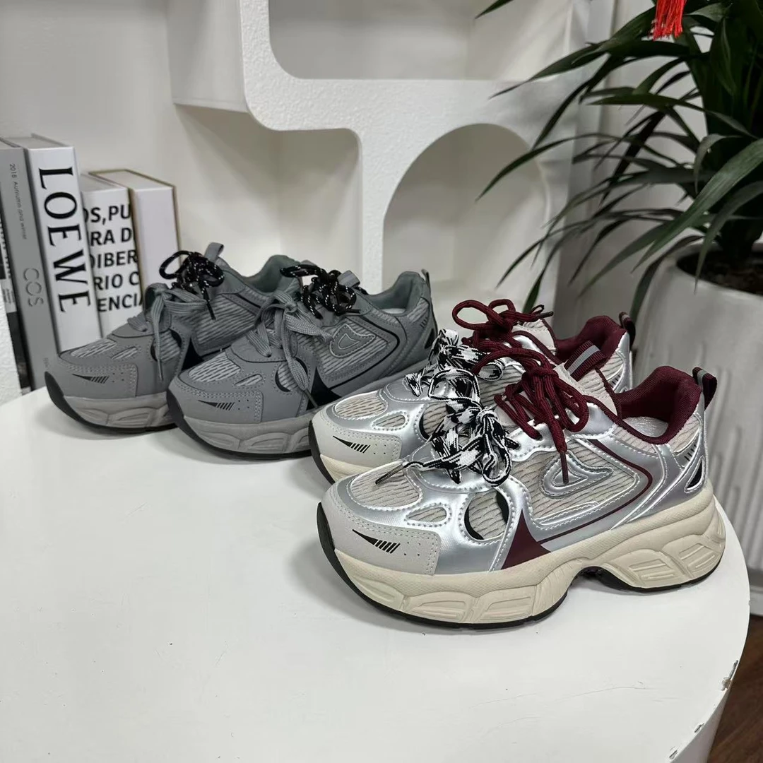 KC867 老爹鞋女2025新款春季双鞋带厚底跑步鞋百搭休闲减震运动鞋