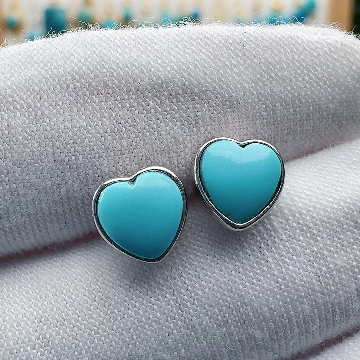 绿松石银S925镶嵌耳饰