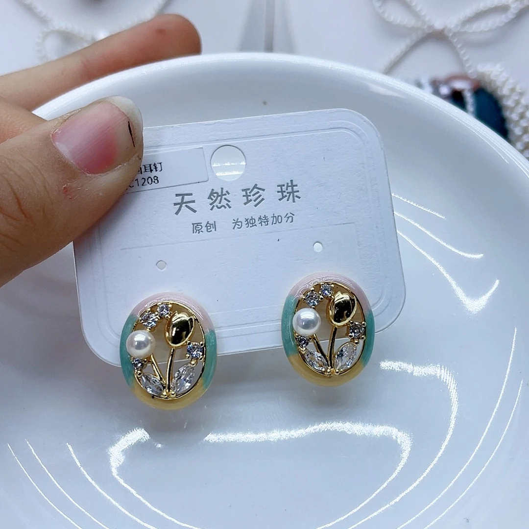 银S925镶嵌耳饰淡水珍珠